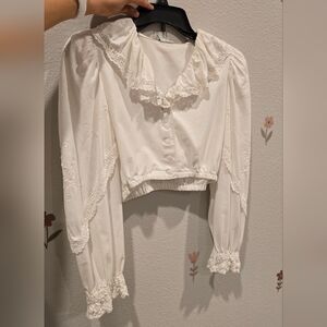 Vintage Style White Blouse with Lace Details